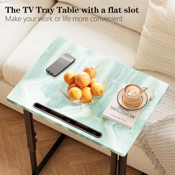 Adjustable Folding TV Tray, C-Shaped FoldableTable, No assembly(Sea Blue) | Heavy-duty steel frame, Height adjustable, Folds flat for storage, For Couch, Small Space, Living room
