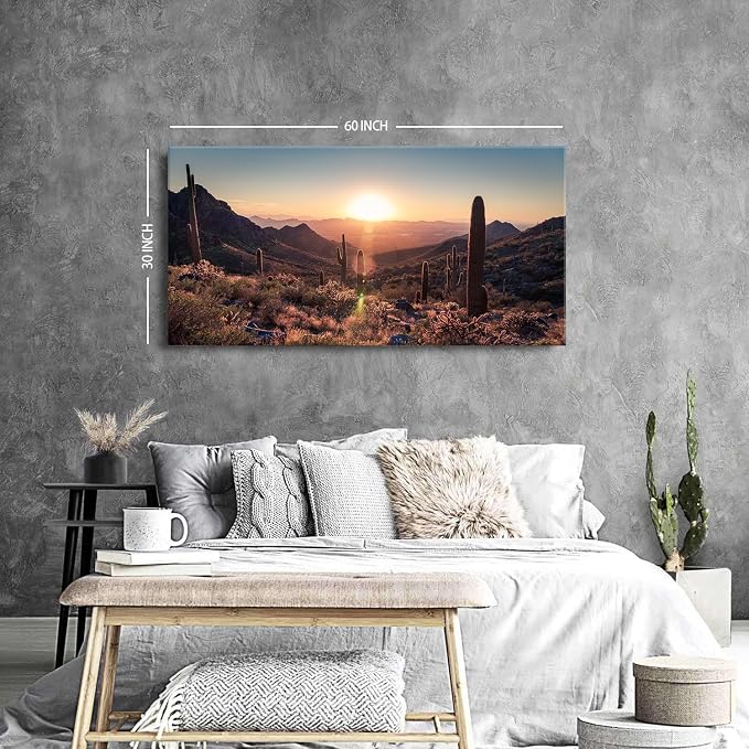 AIYISU Mountain Wall Art Sunset Cactus Wall Decor Arizona Sonoran Desert Canvas Pictures Saguaro Landscape Photography Prints Western Nature Artwork Living Room Bedroom Office Home Decoration 30 x 60