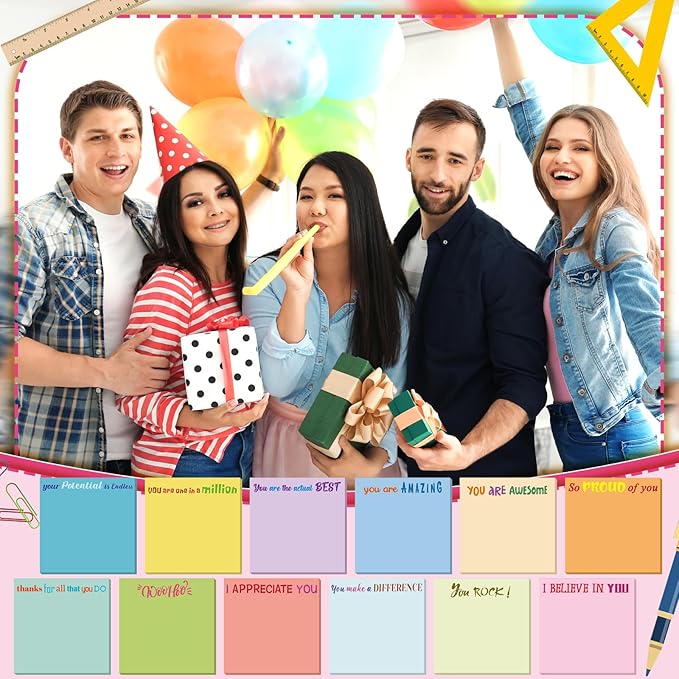 Yinder 12 Pcs Inspirational Sticky Notes Thank You Gift Motivational Sticky Note Pad Employee Appreciation Gift Bulk for Staff Coworker Teacher Nurse Office Groups 3 x 3'' (Appreciation,Simple Color)
