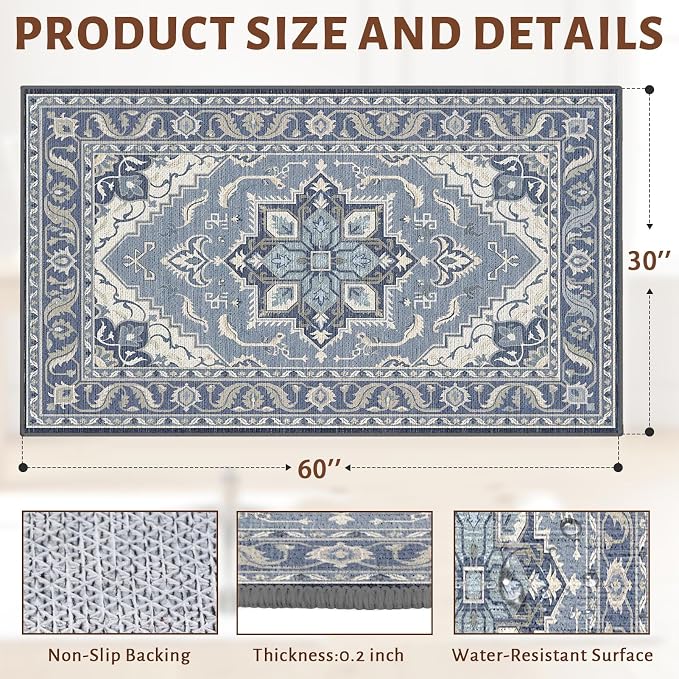 36" x 48" Office Chair Mat for Hardwood & Tile Floors, Desk Chair Mat Under Desk Floor Protector for Rolling Computer Chairs, Non-Slip Low Pile Area Rug for Home Office(Blue)