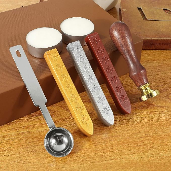 Yoption Wax Seal Stamp Kit, Compass Sealing Stamp with Gold Red Silver Sealing Wax Sticks Gift Box Set for Invitations, Cards, Letters, Gift Idea