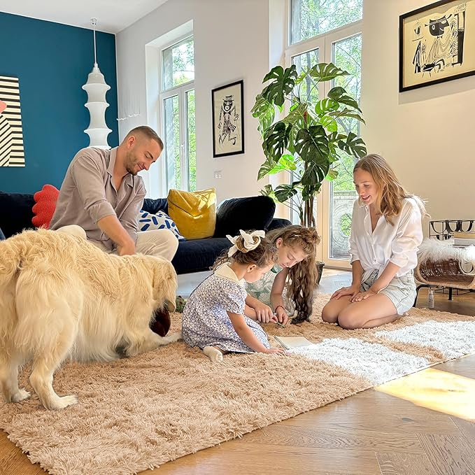 OLANLY 3x6 Machine Washable Runner Rugs for Hallway, Soft Fluffy Shaggy Bedside Rugs for Bedroom, Living Room, Indoor Floor Carpet for Kids Girls and Boys, Nursery Rooms, Home Decor Aesthetic, Beige