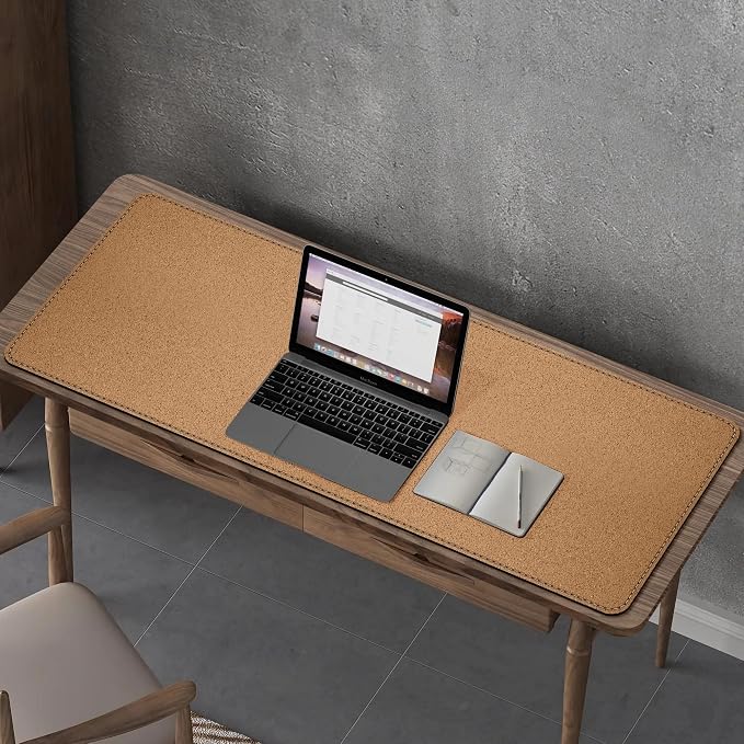 Chihein 43" x 16" 3XL Desk Mat with Cork & PU Leather (Black), Dual Sided Desk Pad Protector, Waterproof Computer Desk Mat for Gaming, Office, Home