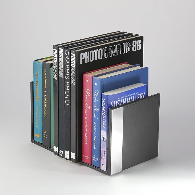 Artistic ART43008 Architect Line Leather-Like Bookends (Pair), Black with Brushed Metal & Matching Black Stitching and Velvet-Like Lining