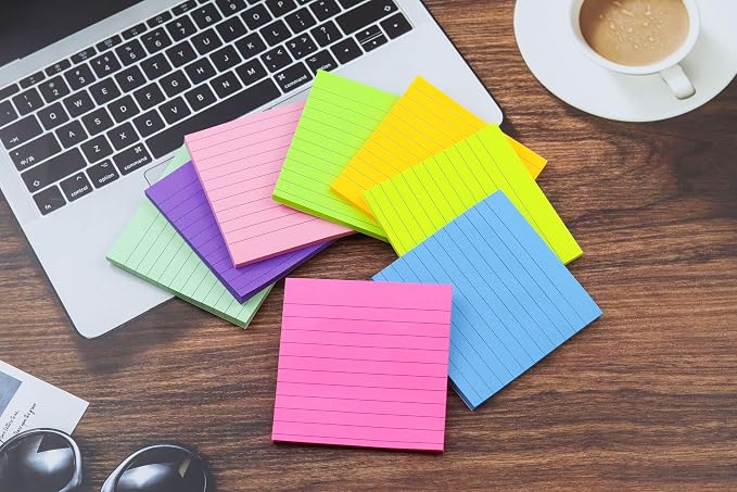 8 Pads Lined Sticky Notes 4x4 in Post, 8 Colors Self Sticky Notes Pad Its, Bright Stickies Colorful Big Square Sticky Notes for Office, Home, School, Meeting, 50 Sheets/Pad (Pack of 2)