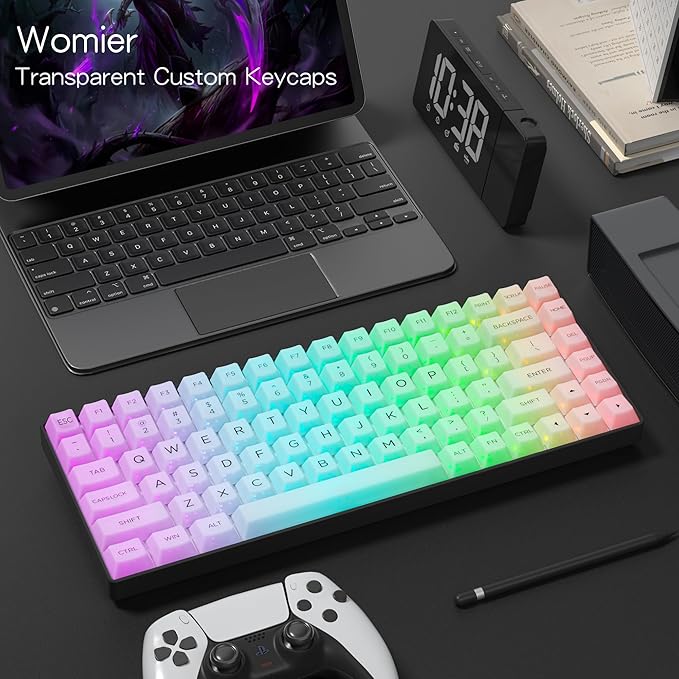 Womier Keyboard Keycaps Jelly, Clear White Key Caps 60 75 100 Percent 115 Keys, Transparent Custom Cherry Profile Keycaps for Gaming Mechanical Keyboards(White)