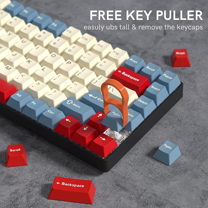 PBT Keycaps Set, Doubleshot 137 Key Caps,Cherry Profile Custom Keycap for 61/64/68/84/87/100/104/108 Mechanical Keyboard, Compatiability for 60 65 75 100 Percent Keyboads (White Blue Red)