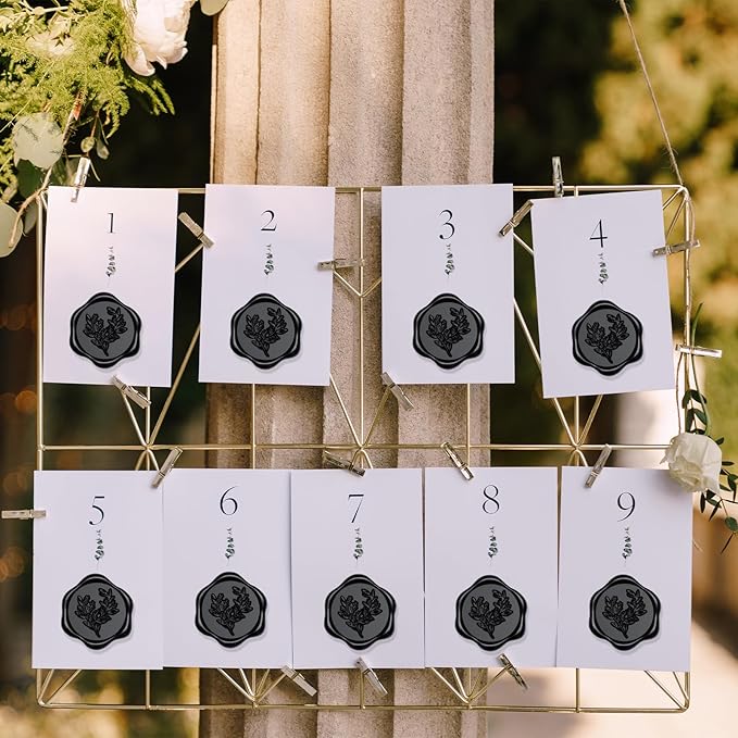 UNIQOOO Wax Seal Stickers - Eucalyptus Wedding Invitation Envelope Seal Sticker, 50 Pcs Self- Adhesive Black Stickers, Perfect for Invitation, Christmas, Gift Wrapping, Party