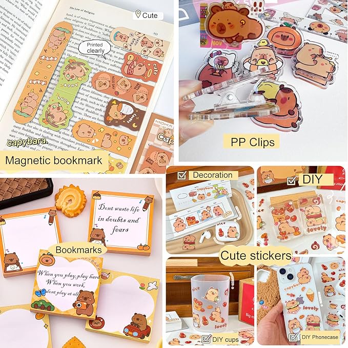 Cute Stationery Set for Girls, Capybara Stationery Set with Pencil Case, Kawaii School Supplies Kit with Pens Stickers Memo Notes, Aesthetic Desk Accessories, Back to School Gift for Kids Teens