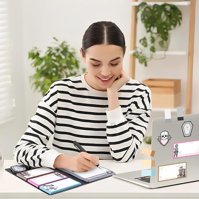 B1ykin Cute Sticky Notes Set - Stay Alive Skeleton Shaped Self-Stick Notes Pad, 550 Sheets Writing Memo Pages Sticky Notepad for Teacher Appreciation Gifts, School Office Supplies (Funny Skeleton)
