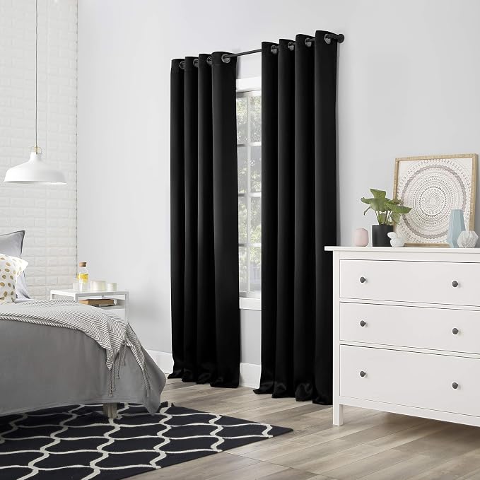 Sun Zero Nordic 2-pack Theater Grade Extreme 100% Blackout Grommet Curtain Panel Pair, 52" x 63", Black