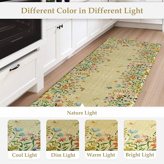 KIMODE Anti Fatigue Kitchen Mats for Floor 20"x59"+20"x32", Cushioned Farmhouse Kitchen Rugs, Non Slip Waterproof Kitchen Floor Mats, Comfort Standing Mats for Laundry Office Sink Desk Brown