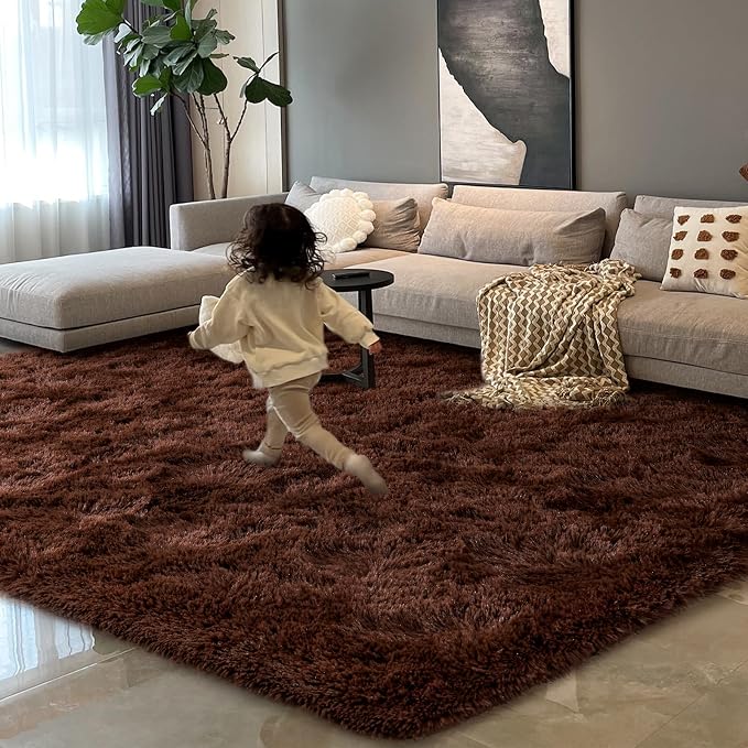 HOMORE Large Area Rugs 9x12 Living Room, Brown Area Rug Big Rugs for Bedroom, Soft Fluffy Plush Furry Rug for Kids Playroom Classroom, Modern Shaggy Rugs and Carpets for Farmhouse Living Room Decor
