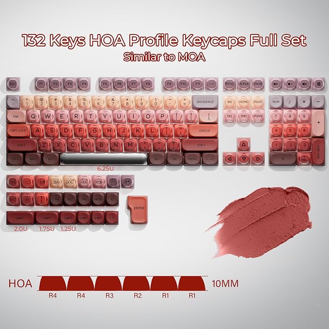 OHY Lipstick Keycaps, XVX HOA Profile Red Jelly Keyboard Keycap, 132-Key Cute Custom Keycaps for Mechanical Keyboards with Cherry/Gateron MX Switches-Berry Kiss (Only Keycap,No Keyboard)