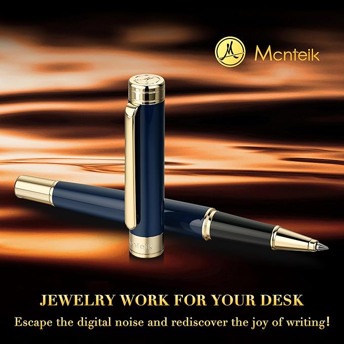 Blue Lacquer Rollerball Pen - Stunning Luxury Pen, 24K Gold Plating, Schmidt Refill, Precision Flow Ink, Fancy Roller Ball Gift Set for Men & Women, Professional, Executive Office, Nice Pens