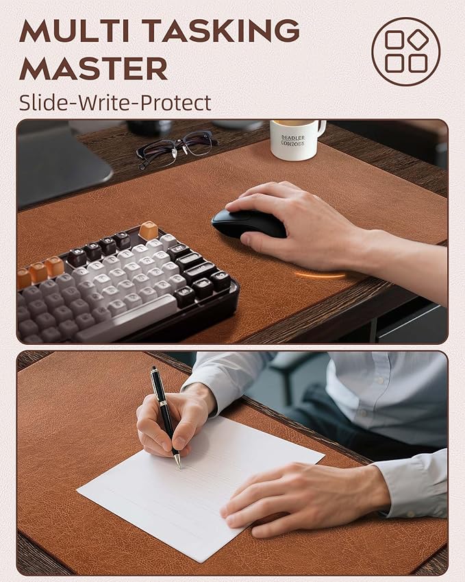 Retro Luxe Leather Desk Pad Protector,Mouse Pad and Keyboard Mat,Office Desk Mat,Dual-Sided Design,Waterproof Desk Writing Pad for Office and Home (Saddle Brown, 23.6" x 13.8")
