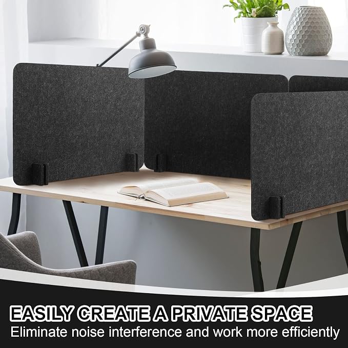 Fabbay 10 Pcs Acoustic Freestanding Desk Divider Desk Partition 16 x 24 Inch Table Freestanding Privacy Panel Visual Distraction and Noise Reducing for Office Classroom (Black Gray)