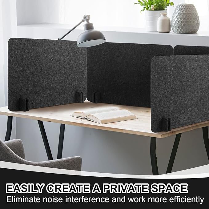 Fabbay 2 Pcs Acoustic Freestanding Desk Divider Desk Partition 16 x 24 Inch Table Freestanding Up Privacy Panel Visual Distraction and Noise Reducing for Office Furniture Classroom (Black Gray)