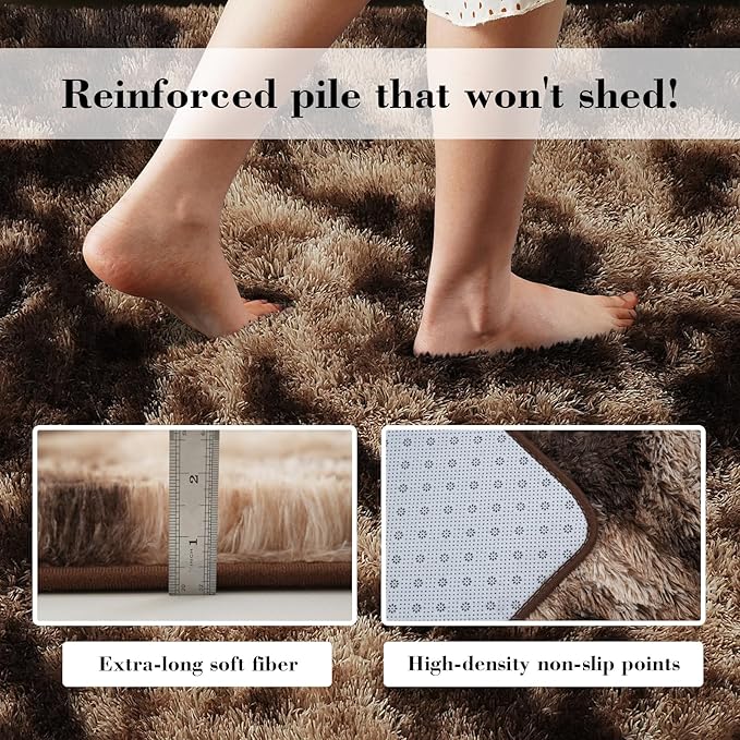 Fluffy Rug Shag Area Rug, Mottling Brown 2x4 Area Rugs for Bedroom, Small Bedside Rug, Soft Fluffy Shag Entryway Throw Rugs for Living Room Bedroom Room Home Decor