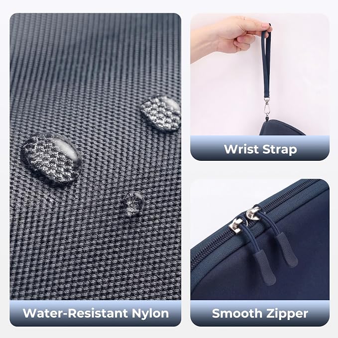 FYY Travel Cable Organizer - 8 Compartments Lightweight Water Resistant Tech Pouch with Wrist Strap, Portable Electronic Accessories Case for Cord Charger Storage for Travel Home Office Navy (Large)