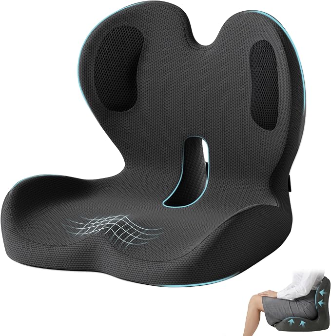 Ergonomic Seat Cushion, Office Chair Cushion with Lumbar Support Pillow, Memory Foam Seat Cushions for Office, Car, Home Chairs,Tailbone,Back Pain & Sciatica Relief,Improves Posture