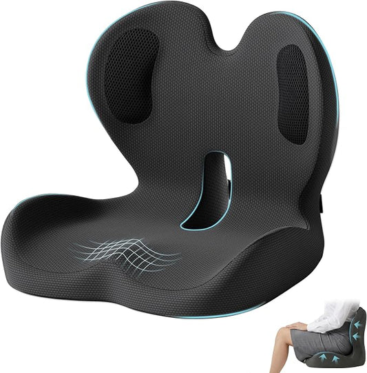 Ergonomic Seat Cushion, Office Chair Cushion with Lumbar Support Pillow, Memory Foam Seat Cushions for Office, Car, Home Chairs,Tailbone,Back Pain & Sciatica Relief,Improves Posture