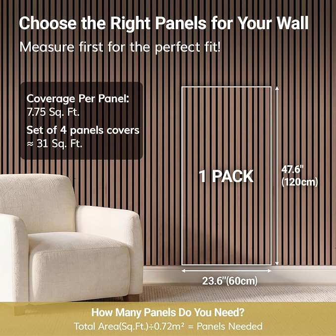 TONOR Wood Slatwall Panels, 4 Pack 47.2" x 23.6"/ 120 x60cm(31ft²) Acoustic Wall Panels, Wood Slat Acoustic Panels for Noise Cancelling and Wall Décor Living Room, Bedroom, Home Decor, Office, Oak