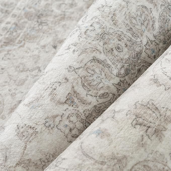 PureCozy 8x10 Area Rug Washable Neutral Beige Vintage Living Room Bedroom Carpet Non Slip Low Pile Soft Floral Indoor Large Throw Rug for Dining Room Office