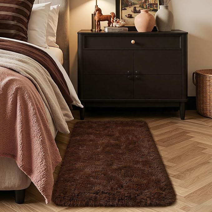 HOMORE Runner Rug 2x4 Brown Rug for Bedroom, Fluffy Runner Rugs for Hallway Bedside, Long Rugs for Living Room Kids Room, Soft Carpet for Dorm Indroor Entrance
