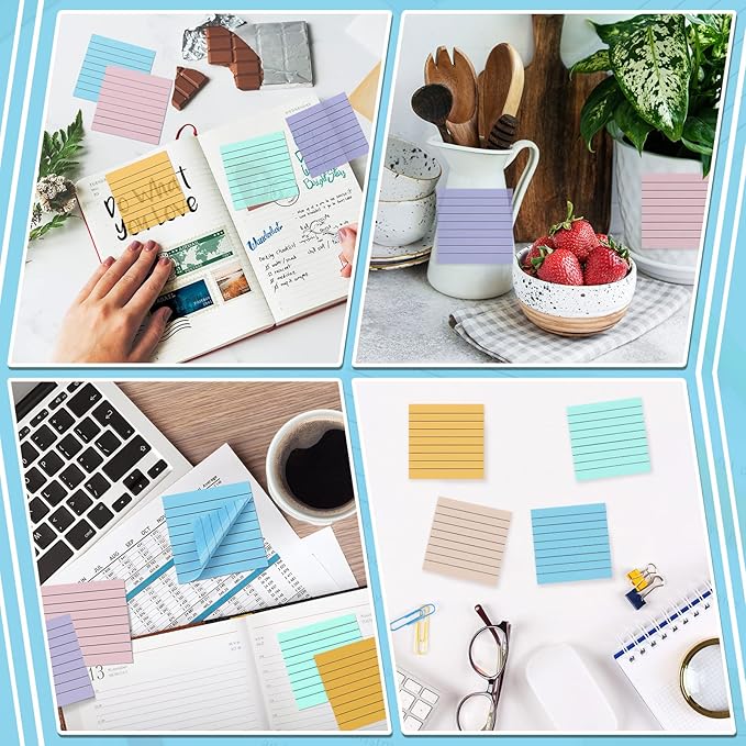 Yinder 24 Pack 720 Sheets Transparent Sticky Notes Translucent Clear Lined Self Sticky Notes for Bible Tabs, Book Tabs, Office School Supplies(3 x 3 Inch,Macaron Color)