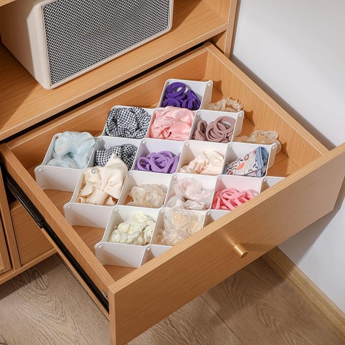 ROUFA Sock Drawer Organizer for Dresser, Honeycomb Underwear Dividers for Women, Panty Separator for Bras, Socks, Belt and Leggings (24pcs,White)