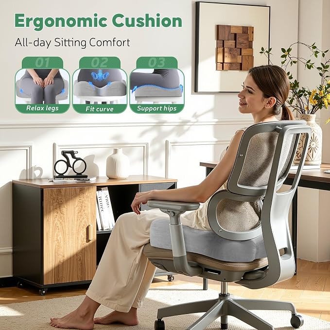 Benazcap Memory Foam Seat Cushion, Ergonomic Office Chair Pressure Relief | Premium memory foam cushion with breathable cover, ergonomic design for office chairs, cars, wheelchairs.