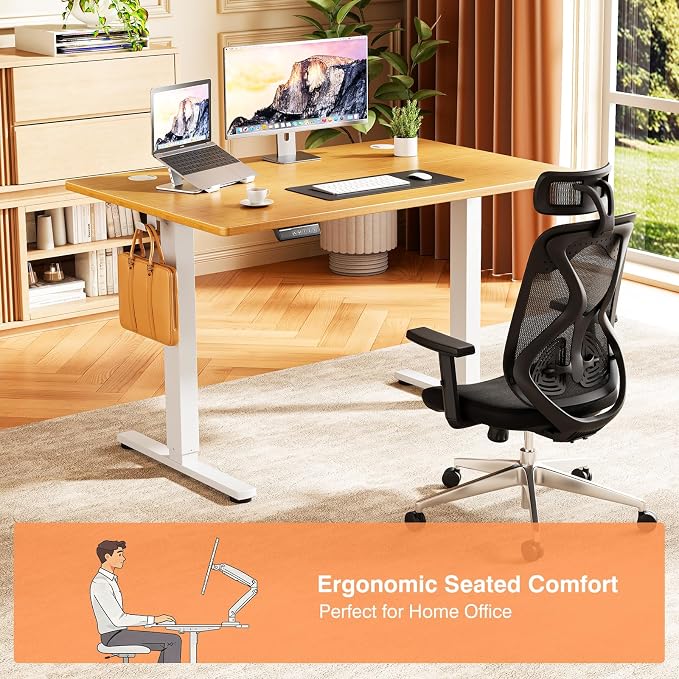 Sweetcrispy Electric Standing Desk Adjustable Height, 40x24 Inch Sit Stand Up Home Office Desks Computer Workstation PC Work Table with 3 Memory Preset Splice Wood Board Metal Frame, Oak