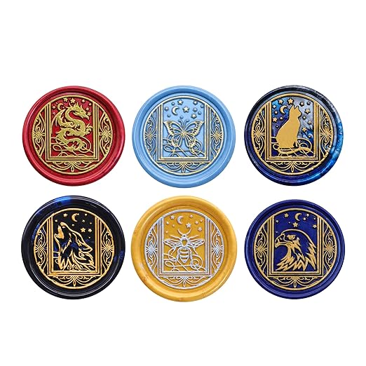 SWANGSA Wax Seal Stamp Set, Vintage 6 Pieces Sealing Wax Stamp Heads and 1 Wooden Handle for Wedding Party Invitations, Letters, Envelopes, Christmas (Starry Animals Set)