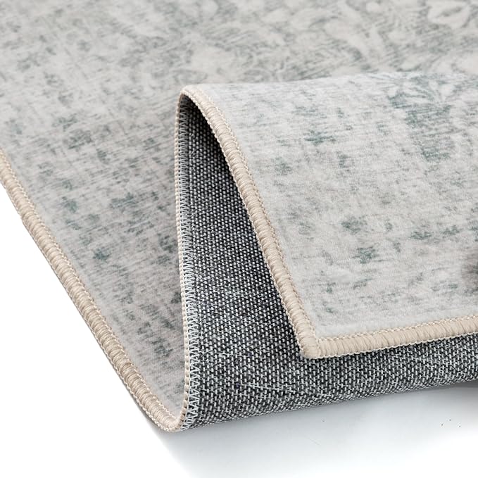 PureCozy Washable Area Rug 2x3, Small Non-Slip Green Entryway Door Mat Vintage Low Plie Thin Indoor Kitchen Bathroom Rug Retro Accent Throw Entrance Bedroom Office Carpet