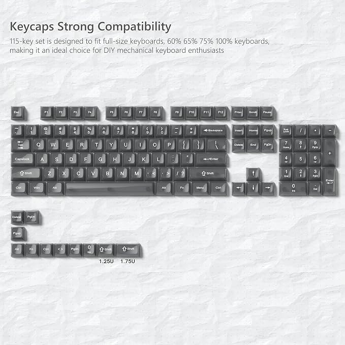 Womier Keyboard Keycaps Jelly, Black Clear Shine Through Keycaps 60 65 75 100 Percent, Transparent Cute Custom Key Cap Set for Cherry MX, Kailh, Outemu, Gateron Mechanical Keyboards(MDA Profile)