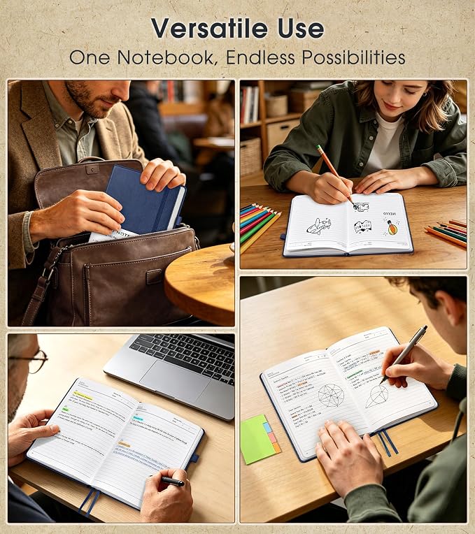 Lined Journal Notebook, A5 Hardcover Leather Journals for Writing, 160 Numbered Pages, 5.7'' x 8.3'' Journaling Notebooks for Men Women, Thick Paper College Ruled Journal for Work Office School, Navy