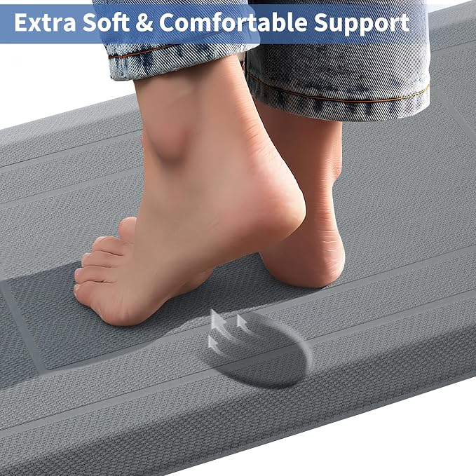 UKISS 9/10"" Extra Thick Cushioned Anti Fatigue Kitchen Mat, Waterproof High Density Foam Standing Desk Mat, Non-Slip Ergonomic Comfort Mat for Kitchen, Office,Workstation (Grey, 20" X 32")