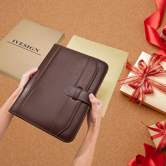 Leather Portfolio Notebook with Folder, Storage Clipboard with Cover for Legal Pad Holder Letter Size A4 Writing Pad for Business School Office Resume Conference Notepad Clip Boards (Brown)