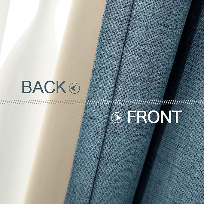 MIULEE Linen Texture Curtains for Bedroom Solid 100% Blackout Thermal Insulated Dusty Blue Curtains Grommet Room Darkening Drapes Luxury Decor for Living Room 52x72 Inch (2 Panels)
