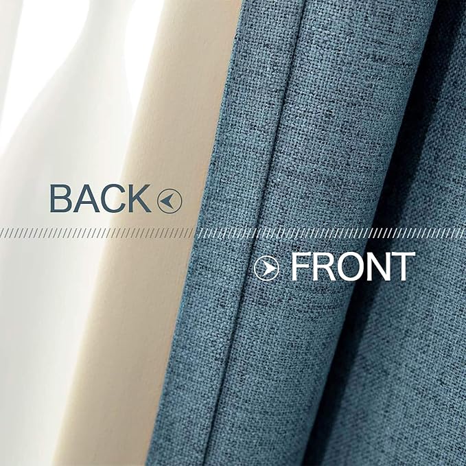 MIULEE Linen Texture Curtains for Bedroom Solid 100% Blackout Thermal Insulated Dusty Blue Curtains Grommet Room Darkening Drapes Luxury Decor for Living Room 52x45 Inch (2 Panels)