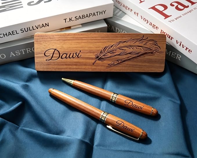 Personalized Engraved Ballpoint Pen & Wooden Case Set - Business Wood Pens Gifts for Boss, Doctors, Teachers, Students Ideal for Graduation, Promotion, or Birthday（Walnut）