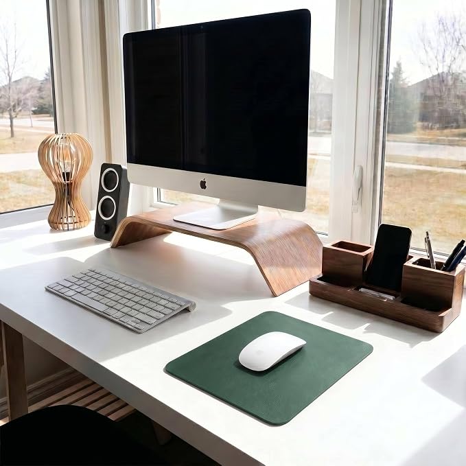 Leather Desk Pad Protector, Waterproof Mouse Pad, PU Desk Mat, Office Desk Cover, Desk Writing Mat for Office/Home/Work/Cubicle (Dark Green) 9x8 in