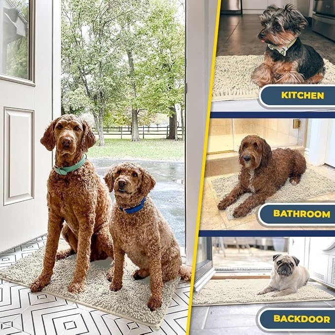 Muddy Mat® | Super Absorbent Door Mat Indoor, Microfiber Quick Dry Chenille Entryway Rug, Non-Slip Front Door Mat, Indoor Mats for Entryway, Machine Washable Pet Rug, Ivory 16" x 24"