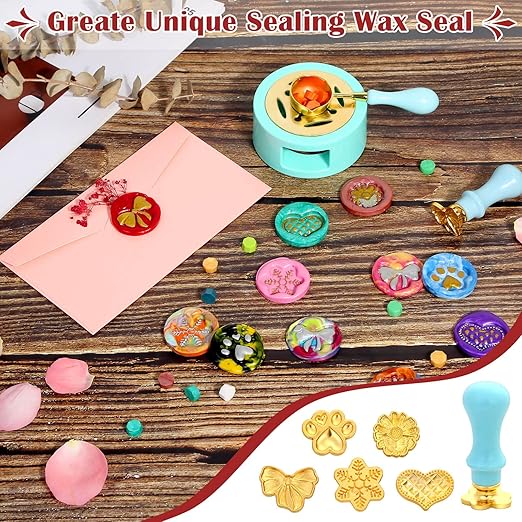 Upgraded Wax Seal Stamp Kit, Anezus 790pcs Sealing Stamp Kit with Wax Seal Beads, Stamps, Warmer, Vintage Envelopes, and Gift Box for Letter Sealing, Invitation Cards, Craft Decoration
