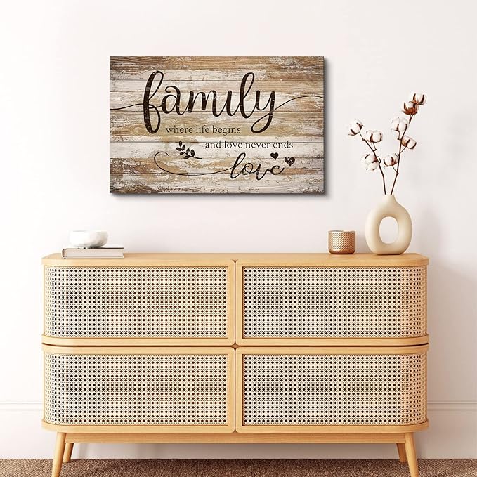 Vintage Family Sign Wall Decor for Living Room Farmhouse Family Canvas Wall Art Bedroom Decor Rustic Sweet Quotes Prints Retro Kitchen Signs Wooden Pictures Christian Artwork Home Decoration 16x24”
