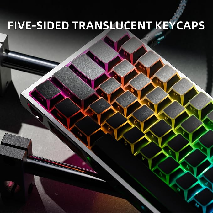 XVX Shine Through PBT Keycaps, Gradient Gray Keyboard Keycaps Cherry Profile, Custom Side Printed Keycap Sets Suitable for 60% 65% 75% 80% 100% Mechanical Keyboard