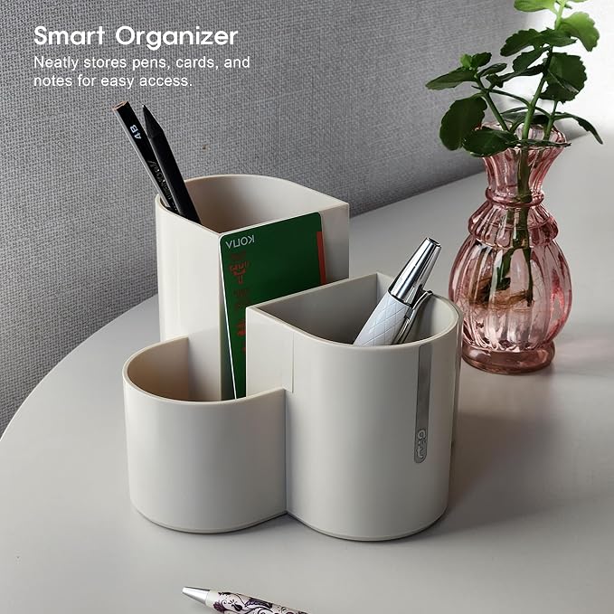 Aesthetic Desk Organizer [Sand Beige] - Multi-Compartment Pen Holder & Remote Control Caddy, Modern Vanity Makeup Brush Organizer, Premium Stationery Storage (Made In Korea)