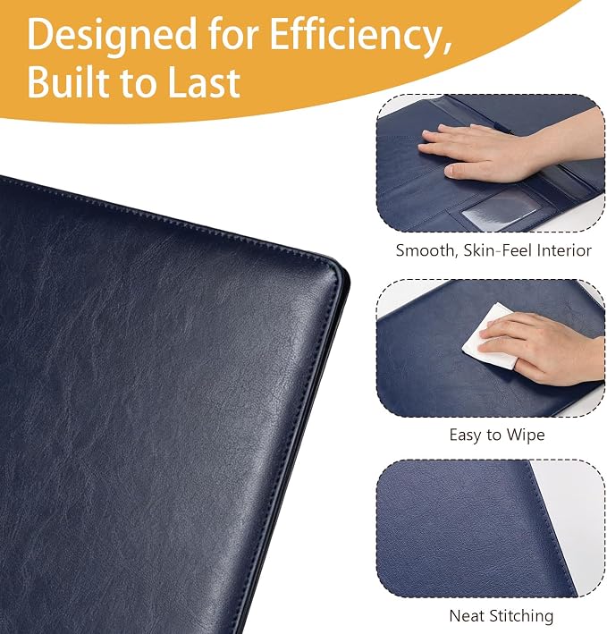 Padfolio Portfolio Binder, Faux Leather Folder, Resume Interview Legal Document Organizer, Letter Sized Writing Pad w/Business Card Holder, A4 Professional Folio for Office Conference (Blue)