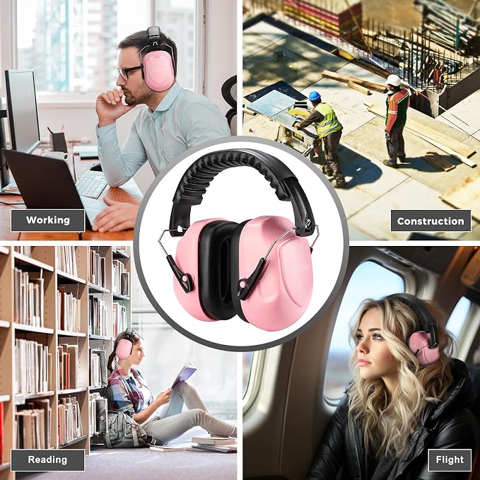 ProCase NRR 28dB Noise Reduction Ear Muffs, Foldable Adjustable Passive Noise Cancelling Headphones for Adults Kids Autism, Hearing Protection for Shooting, Construction, Mowing, Studying -Pink